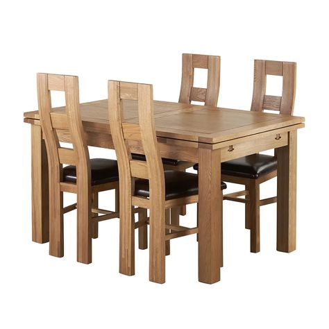 Dorset Dining Set: Extending Oak Table + 4 Leather Dining Chairs Oak Extending Dining Table, Traditional Dining Rooms, Oak Furnitureland, Dining Table And Chairs, Oak Chair, Traditional Dining, Extending Table, Oak Dining Chairs, Oak Table