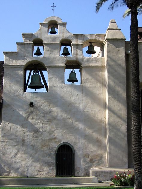 Bells of Mission San Gabriel Arcangel, San Gabriel, California San Gabriel Mission, Mission Projects, Wall Murals Diy, Retirement Travel, Spanish Style Homes, Us Road Trip, Hotel California, San Gabriel, Old Churches