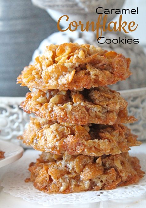 Caramel Cornflake Cookies - Threadbare Creations Cornflake Recipes, Cornflake Cookies Recipe, Threadbare Creations, Smile Tips, Cornflake Cookies, Cereal Cookies, Recipes Tutorials, Cereal Treats, Caramel Cookies