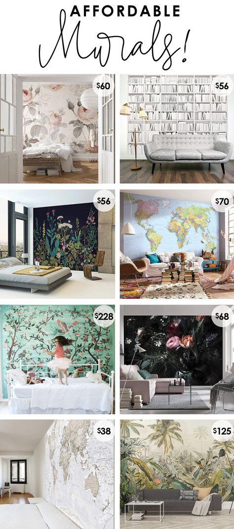 Affordable murals - cheap prices for large pieces of art, blank wall ideas, inexpensive wallpaper Wallpaper Large Wall, Peel And Stick Wallpaper Mural, Homeschool Room Wallpaper, Large Wall Wallpaper Ideas, Peal And Stick Wallpaper Ideas, Inexpensive Wallpaper, Blank Wall Ideas, Modern Gothic Bedroom, Apartment Wallpaper