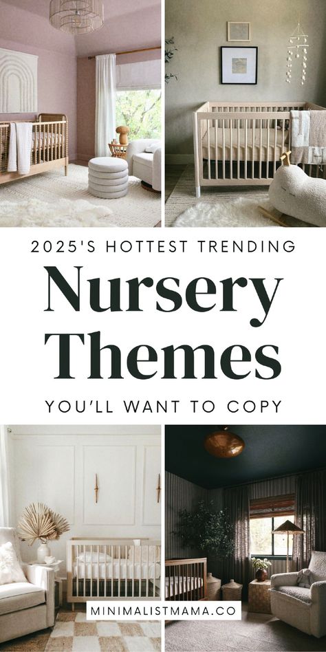 Searching through baby room themes and trying to find the perfect nursery inspiration? These unique nursery themes are *beyond* ADORABLE - whether you are just starting your nursery design, or already shopping for nursery decor & nursery room furniture, these cute nursery ideas and baby room themes are PERFECT for the modern mommy looking for design inspo today! Botanical Wallpaper Nursery, 2025 Nursery Trends, 2024 Nursery Trends, Unique Nursery Themes, Nursery Theme Ideas, Modern Boy Nursery, Boy Nursery Colors, Nursery Themes Neutral, Nursery Color Scheme