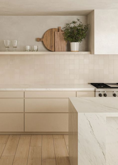 9 Ways Designers Make Cream Kitchen Cabinets Feel More Modern | Livingetc Beige Kitchen Inspiration, Small Beige Kitchen, Creamy Neutral Kitchen, Cream Beige Kitchen, Cream Kitchens Modern, Cream Kitchen White Tiles, Beige Floor Kitchen, Modern Kitchen Colours Beige, Kitchen Sand Color