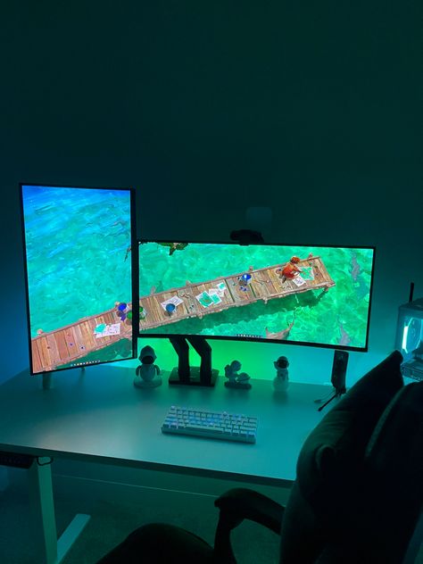 Ps5 Monitor Setup, Two Monitor Gaming Setup, One Monitor Setup, Triple Screen Setup, Two Monitor Setup, 27 Inch Monitor Setup, Double Monitor Gaming Setup, Curved And Flat Monitor Setup, 2 Monitor Desk Setup