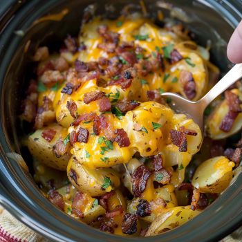 Easy Slow Cooker Cheesy Bacon Ranch Potatoes Crockpot Ranch Potatoes Slow Cooker, Crockpot Potato Recipes Slow Cooker, Crock Pot Ranch Potatoes, Heavenly Potatoes, Ranch Potato Wedges, Cheesy Bacon Ranch Potatoes, Potato Recipes Crockpot, Cheesy Ranch Potatoes, Zesty Ranch