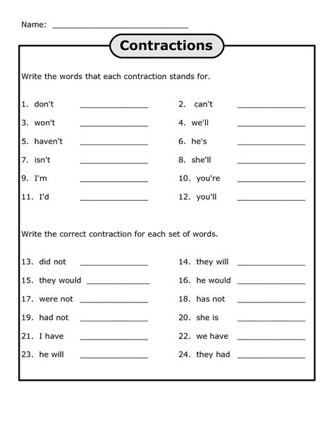 Printable English Worksheets Contractions | Learning Printable Ks2 English Worksheets, 4th Grade Reading Worksheets, Proportions Worksheet, Solving Proportions, Third Grade Worksheets, Handwriting Worksheet, Materi Bahasa Inggris, Ela Worksheets, Language Arts Worksheets