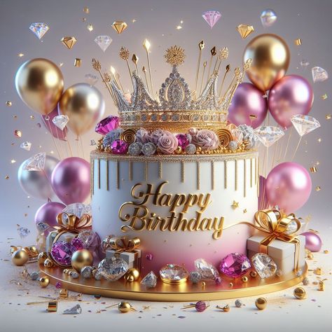 Happy Birthday Mary, Queen Cake, Birthday Cake Greetings, Happy Birthday Wishes Pics, Cake With Gold, Birthday Wishes Pics, Gold Happy Birthday, Happy Birthday Black, Happy Birthday Princess