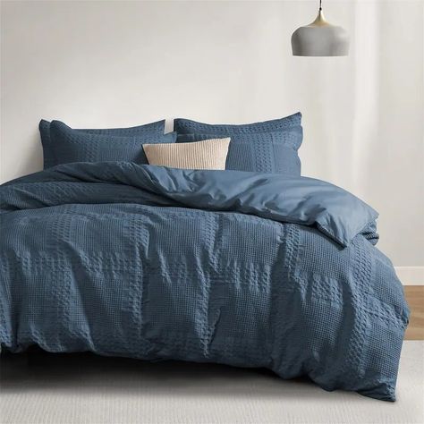 Queen Size Duvet Covers and Sets - Bed Bath & Beyond Navy Blue Bedding Farmhouse, Light Blue Duvet Cover, Navy Blue Bedding, Textured Duvet Cover, Textured Duvet, Bed Cover Design, Waffle Design, 100 Cotton Duvet Covers, Queen Size Duvet Covers