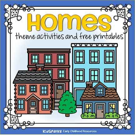 Homes theme activities and printables for preschool and kindergarten - KIDSPARKZ Family Preschool Curriculum, My Home Preschool Theme Crafts, All About My Home Activities, Places We Go Preschool Activities, Homes Activities Preschool, Preschool Neighborhood Theme, My House Kindergarten Activities, Homes Theme Preschool, Building A House Preschool Activities