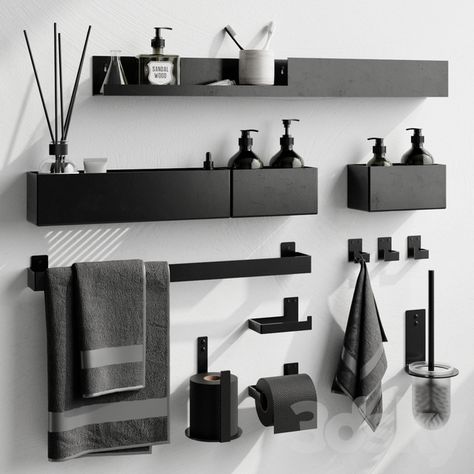 Bathroom Accessories Ideas Decor, Luxury Powder Room, Washroom Accessories, Mens Bedroom Decor, Black Bathroom Decor, Toilet Room Decor, Modern Bathroom Accessories, Black Bathroom Accessories, Bathroom Inspiration Modern