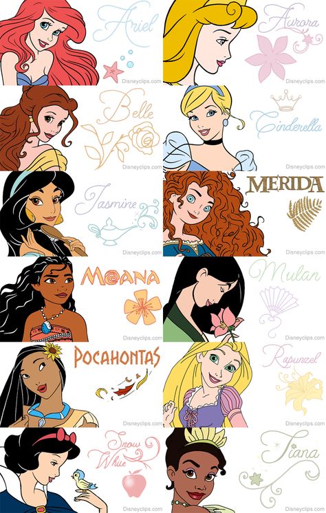 All 12 official Disney Princesses #disney, #disneyprincesses, #disneyprincess Disney Princess List, Disney Princess Names, Walt Disney Princesses, Official Disney Princesses, Disney Princess Colors, Disney Princess Cartoons, Foto Disney, Image Princesse Disney, Disney Princess Characters