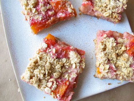 Rhubarb Oatmeal Bars, Peach Rhubarb, Easy Rhubarb Recipes, Rhubarb Desserts Recipes, Rhubarb Oatmeal, Rhubarb Scones, Rhubarb Cookies, Peach Scones, Rhubarb Bars