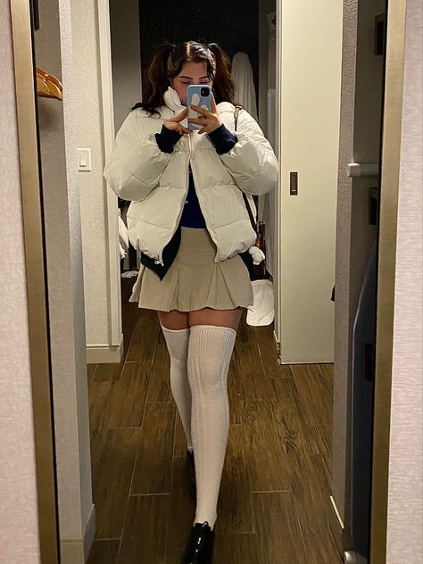 Tights And Knee High Socks, White Stockings Outfit Winter, Skirt With Thigh High Socks Outfit, Winter Thigh High Socks Outfit, Skirt And Thigh Highs Outfit, Sheer Thigh High Socks Outfit, Skirt Stockings Boots, Thigh High And Skirt, Anime Thigh High Socks Outfit