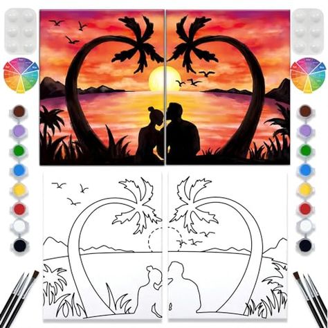 VALLSIP 2 Pack Paint and Sip Canvas Painting Kit Pre Drawn Canvas for Painting for adults Stretched Canvas Couples Games Date Night Afro Elegant Gentleman and Lady Couple Paint Party Valentines Gift Couples Sip N Paint Ideas, Canvas Painting Ideas Couples, Couples Painting Ideas, Pre Drawn Canvas For Painting, Gentleman And Lady, Couples Games, Canvas For Painting, Pre Drawn Canvas, Painting For Adults