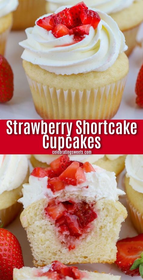 Strawberry Shortcake Cupcakes, Shortcake Cupcakes, Strawberry Cupcake Recipes, Rustic Wreaths, Delicious Cupcakes Recipes, Strawberry Shortcake Cupcake, Cupcake Business, Rose Cupcake, Spring Dessert