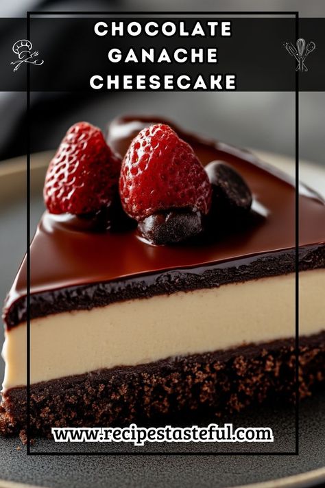 Indulge in this rich and creamy Chocolate Ganache Cheesecake, featuring a delicious chocolate cookie crust and topped with a luscious ganache. Perfect for chocolate lovers! Cheesecake Recipes With Chocolate Ganache, What To Do With Leftover Chocolate Ganache, Chocolate Ganache For Cheesecake, Chocolate Ganache Tart Recipes, How To Make Chocolate Ganache, Ganache Cheesecake, Cheesecake With Chocolate Ganache, Chocolate Ganache Cheesecake, Cheesecake With Chocolate