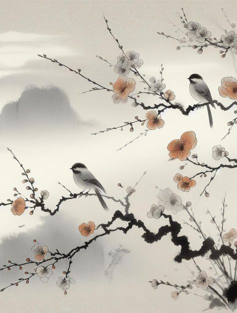 Ce Papier peint japonais évoque la délicatesse et l'équilibre de l'art asiatique avec ses branches de cerisier en fleurs et ses oiseaux paisibles. Les tonalités douces et la représentation artistique des nuages de ce Papier peint japonisant confèrent une profondeur sereine à l'espace, invitant à la tranquillité et à la méditation.Idéal pour une chambre ou un espace de détente, ce Papier peint japonais fleurs est une fenêtre ouverte sur un monde de poésie et de grâce, offrant une atmosphère apais Carpe Koi, Art Asiatique, Sumi E, Birds Painting, L Art, Japanese Art, Relaxation, Birds, Japan