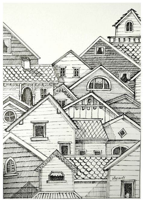 Pen art cityscape Quick Pen Sketches, Drawing Ideas Buildings, Urban Sketching Pen, Pen And Ink Drawings Simple, City Landscape Drawing, Pen Art Easy, City Scape Drawing, Drawing Black Pen, Black Pen Art