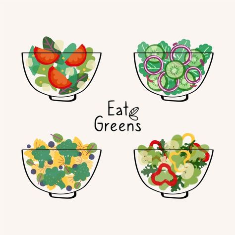 Greek Salad Illustration, Salad Bowl Illustration, Salad Graphic Design, Salad Drawing Illustration, Salad Illustration, Salad Drawing, Starbucks Illustration, Making Salad, Salad Design