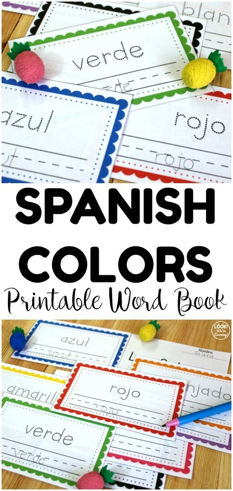 This printable Spanish colors word book is perfect for teaching early students to say colors in Spanish! Includes tracing lines for fine motor practice too! Colors In Spanish, Homeschool Foreign Language, Dictionary For Kids, Fine Motor Practice, Spanish Colors, Tracing Lines, Spanish Lessons For Kids, Free Homeschool Printables, Spanish Immersion