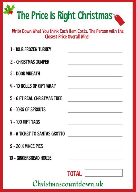 The Price is Right Christmas Guess The Price Game, Price Is Right Christmas Game, Christmas Price Is Right Game, Christmas Memory Game, Quiz Ideas, Christmas Eve Games, Fun Holiday Games, Christmas Party Planning, Xmas Games