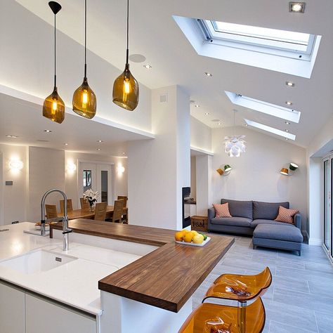 Modern Living Space by Sue Murphy Interior Design Modern Kitchen Room, Kitchen Diner Extension, Open Plan Kitchen Dining Living, Modern Living Space, Open Plan Kitchen Diner, Open Plan Kitchen Dining, Open Plan Kitchen Living Room, House Extension Design, Living Modern