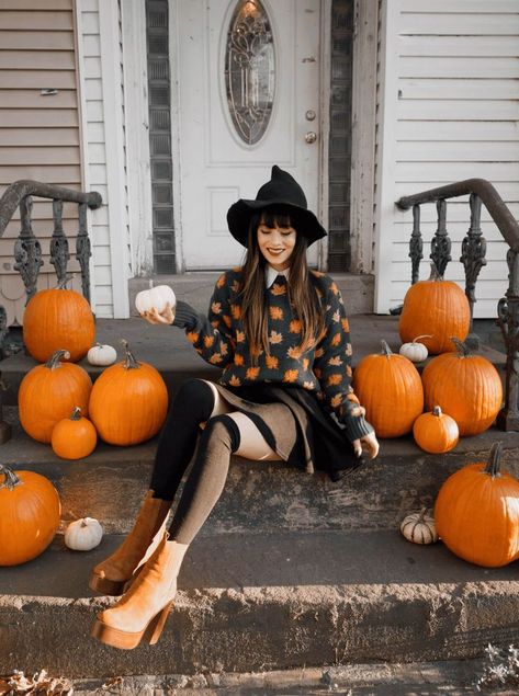 Pumpkin Patch Photoshoot, Pumpkin Outfit, Pumpkin Patch Outfit, Pumpkin Costume, A Beautiful Mess, Witch Outfit, Color Story, Beautiful Mess, Halloween Looks