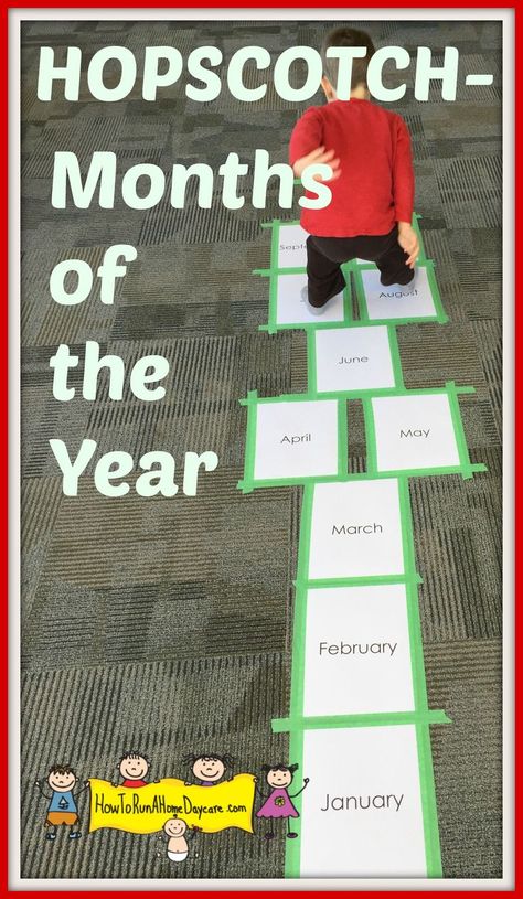 Great way to practice the months of the year and get the kids moving!  We drew pictures on each month to help the children remember the events/holidays/weather. Learning The Calendar Activities, Months Of The Year Activities Kindergarten, Months Of Year Activities, Months Of The Year Game, Months Of The Year Preschool Activities, How To Teach Months Of The Year, Learning Months Of The Year, Learn Months Of The Year, Calendar Activities For Kids