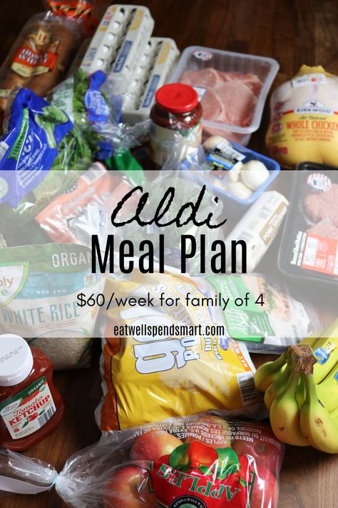 Aldi meal plan for $60/week by shopping at Aldi. What one family ate for a week, including breakfast, lunch, dinner, and snacks for a family of four (one with allergies). Shopping At Aldi, Cheap Meal Plans, Frugal Meal Planning, Aldi Meal Plan, Aldi Recipes, Aldi Shopping, Paleo Meal Plan, Budget Meal Planning, Family Meal Planning