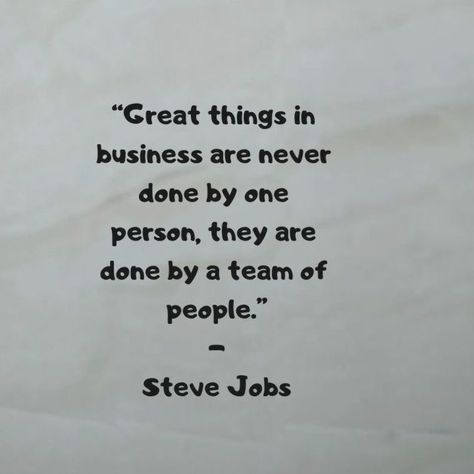 “Great things in business are never done by one person, they are done by a team of people.” - Steve Jobs   #teamwork #team #SteveJobsQuotes  #business #businessquotes #businesstips #group #unity #quotes #Thoughts #words #sayings #entrepreneur #entrepreneurship #share this Great Team Quotes, Teamwork Quotes Sports, Team Quotes Teamwork, Inspirational Quotes For Employees, Retail Quotes, Working Together Quotes, Teamwork Quotes For Work, Teamwork Quotes Motivational, Mind Your Own Business Quotes