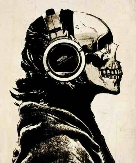 Skull and headphones Skull Headphones, Seni Arab, Desenho Tattoo, Skull Wallpaper, 문신 디자인, A Skull, Arte Horror, Arte Pop, Skull Design