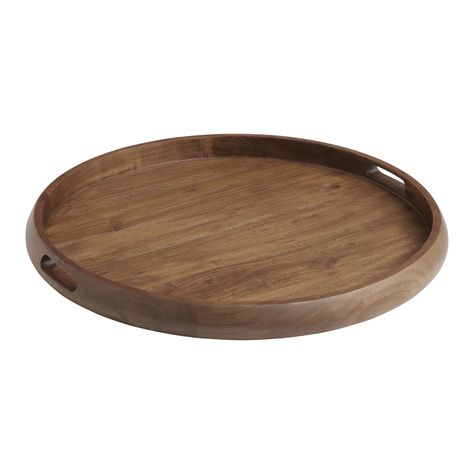 Colette Round Warm Chestnut Ottoman Tray - World Market Round Ottoman Tray, Wood Ottoman Tray, Large Round Ottoman, Circle Bed, Round Wooden Tray, Round Wood Tray, Wood Ottoman, Large Serving Trays, Mid Century Living Room