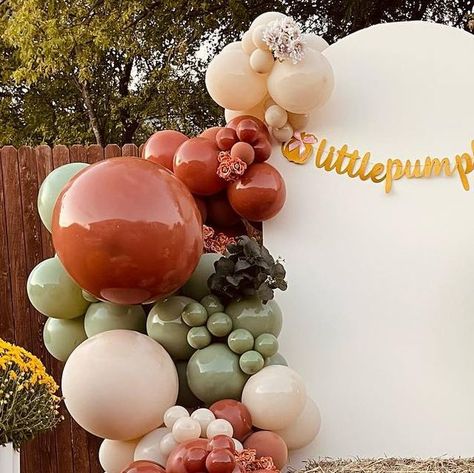 Magical paintbrush by Judy on Instagram: "Balloon garlands for any event ❤️ Backdrop @yokorentals #balloongsrland #fallbabyshower #pumpkin #pumpkinbabyshower #pumpkinbabyshowerdecor #pumpkindecor #dfwballoons" Harvest Balloon Garland, Tan Balloon Garland, Pumpkin Gender Reveal, Event Backdrop, Baby Shower Pumpkin, Baby Shower Fall, Fall Baby, Balloon Garland, Pumpkin Decorating