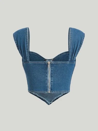 Women's Clothing | Dresses, Pants, Tops & More | SHEIN USA Diy Denim Top, Corset Jean, Corset And Jeans, Diy Clothes Patterns, Denim Top Women, Denim Bustier, Modest Dresses Fashion, Denim Corset Top, Chic Dress Classy