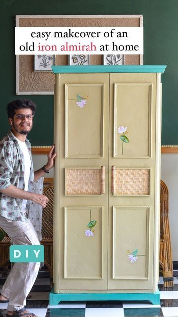 Cupboard Decorating Ideas Diy, Almirah Painting Ideas Diy, Iron Almirah Painting Ideas, Old Cupboard Makeover, Cupboard Makeover Diy, Cupboard Painting Ideas Diy, Cupboard Painting Ideas, Cupboard Decorating Ideas, Cupboard Painting