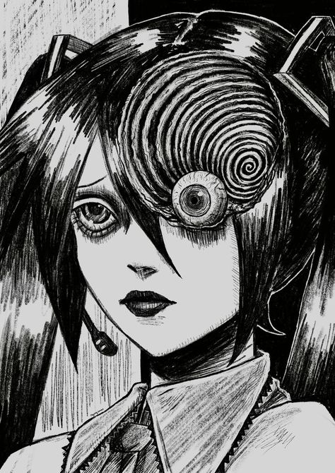 Uzumaki By Junji Ito, Love Sickness Junji Ito, Anime Horror Art, Jinjo Ito Art, Creepy Anime Art, Pfp Junji Ito, Junji Ito Fanart, Junji Ito Poster, Horror Art Ideas