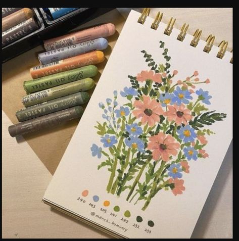 Pastel Art Easy, Oil Pastel Art Easy, Easy Flowers To Draw, Pastel Drawing Ideas, Flowers To Draw, Oil Pastel Crayons, Easy Flowers, Oil Pastel Drawings Easy, Oil Pastels Painting