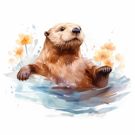 There is a watercolor painting of a sea otter in the water generative ai | Premium AI-generated image Sea Otter Art, Otter Art, Free Business Card Mockup, Sea Otter, Business Card Maker, Flyer Maker, Video Background, Poster Invitation, A Sea