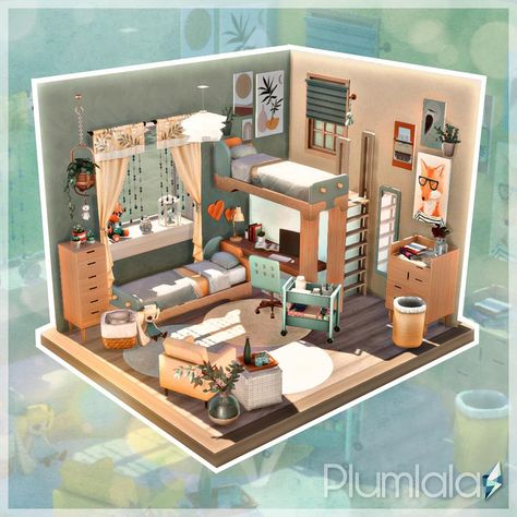 Sims Twin Bedroom, The Sims 4 Twins Bedroom, Twins Room Sims 4, Two Bed Dorm Room, Sims 4 Twin Bedroom, Sims Dorm Room, Sims Teen Room, Twins Room Ideas, Sims 4 Twins Bedroom