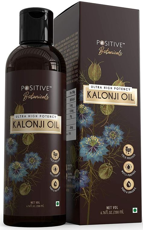 Product description The Positive Botanicals’ Kalonji Oil comes in smart, spill proof packaging and contains 200mL of the Oil. Our Kalonji Oil is 100% Pure & Natural and is extracted through the cold-pressing method. While cold-pressing , the potency of the oil remains potent and thus, it is considered of a greater value than the Seeds. Kalonji Seeds are sourced from an annual seasoning plant with blue flowers. This oil is thoroughly LAB Tested and thus is 100% Safe to use. We are Food Safety and Kalonji Oil For Hair, Hair Oil Bottle, Onion Oil For Hair, Kalonji Seeds, Kalonji Oil, Oil Packaging, Oil For Hair Growth, Makeup Hacks Beauty Secrets, Modern Packaging