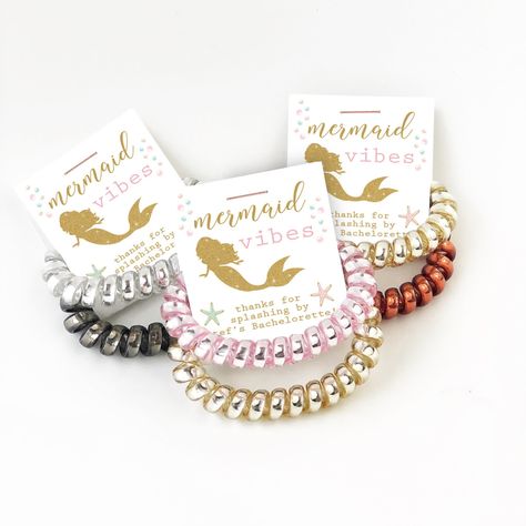 Looking for the perfect favors or printables for your mermaid themed party? Click in to see our beautiful selection of customizable party favors! Mermaid Bachelorette Party, Mermaid Bridal Showers, Mermaid Party Food, Mermaid Bachelorette, Spiral Hair Ties, Girl Birthday Party Favors, Mermaid Party Favors, Bridal Shower Party Favors, Girls Party Favors