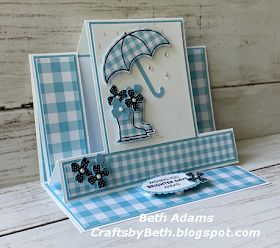 Crafts by Beth: Under My Umbrella Center Step Easel Card Center Step Cards, Umbrella Cards, Side Step Card, Stepper Cards, Fancy Fold Card Tutorials, Step Cards, Under My Umbrella, Shaped Cards, Easel Cards