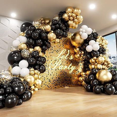 Black And Gold Party Decorations, Black And Gold Balloons, New Years Wedding, Balloon Kits, Prom Decor, Gold Confetti Balloons, Gold Party Decorations, Garland Arch, 2024 Graduation