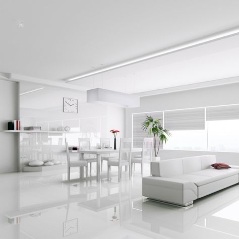 High Gloss Floors, White Laminate Flooring, Laminate Flooring Colors, White Wood Floors, Casa Clean, White Marble Floor, White Tile Floor, Living Room Tiles, White Laminate