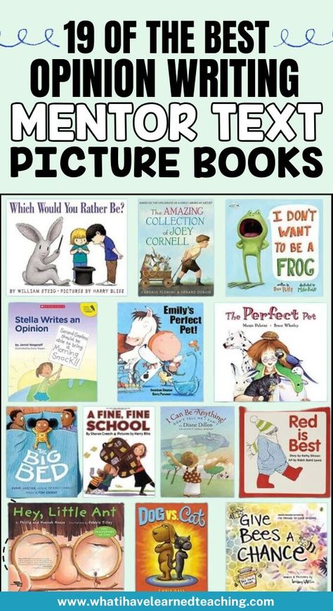 These 19 opinion-writing picture books inspire students to think critically and express their viewpoints. This collection, perfect for elementary educators, provides engaging stories and visuals as excellent models for writing opinion pieces. Each book is carefully selected to help students identify opinions, supply reasons, and craft persuasive arguments, making learning fun and educational. For a diverse range of opinion writing mentor texts, you can read more about it here. Opinion Writing Anchor Chart Kindergarten, Fact And Opinion Mentor Text, Opinion Writing For Kindergarten, Opinion Writing Mentor Texts, Persuasive Writing Anchor Chart, Opinion Writing Mentor Text, Opinion Writing Topics, Opinion Writing Anchor Charts, Teaching Opinion Writing