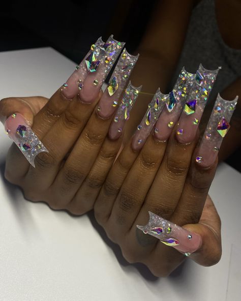 Blinged out for her birthday💎✨ . . . Dm to book!💖 @nailed.byjennie #longnails #ombrenails #glitterombrenails #glitternails #blingnails #nailsofinstagram #fresnonails #fresnonailtech #explorepage Bling Bday Nails, Birthday Nails Colorful, Extra Baddie Nails Long, Birthday Nails Stiletto Long, Bougie Nails Acrylic, Birthday Long Nails, Birthday Nails Long Bling, Long Bling Acrylic Nails, Cute Bling Nails