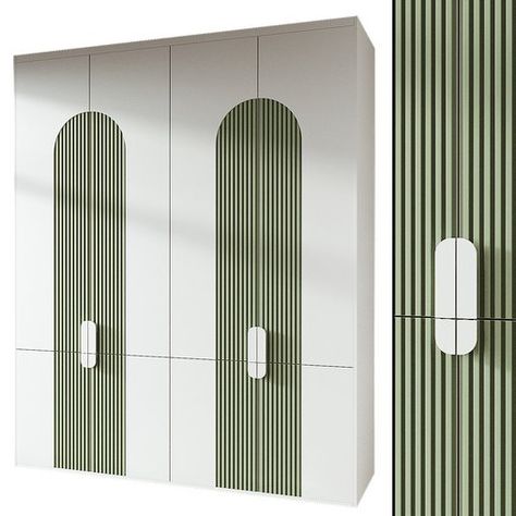 wardrobe 191 Fluted Design Wardrobe, Olive Green Cupboards Bedroom, Wardrobe Shutters Design Modern, Olive Green Wardrobe Bedroom, Fluted Wardrobe Design, Olive Green Wardrobe, Unique Wardrobe Door Designs, Bedroom Cupboard Designs Colour, White Wardrobe Designs