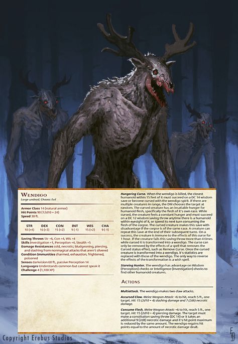 The one I found was blurry, so I am re-uploading from the source in the hopes that the resolution will improve. The Wendigo, Dnd Stats, Creaturi Mitice, Dnd Stories, Dnd Classes, Dnd Races, Dungeons And Dragons 5e, Dungeons And Dragons Classes, Dnd Dragons