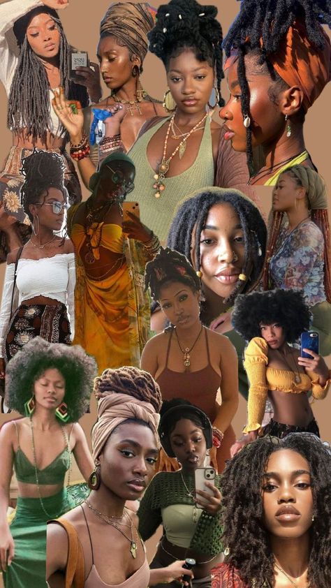 Eatrhy Girl, Garota da Terra, Estética negra Earth Boho Aesthetic, Earthy Girls Aesthetics, Earthy 90s Fashion, Boho Earthy Black Women, Earth Black Women, Boho Style Black Women, Boho Black Women Aesthetic, Black Earthy Girl, Earthy Boho Aesthetic