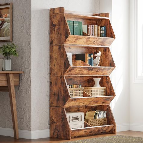 PRICES MAY VARY. Bookshelf Easy to Match - Featuring a blend of rich wood tones and a classic outline, this bookcase infuses any room with a sense of enduring charm. Its straightforward yet functional design makes it ideal for various settings such as homes, offices, studies, schools, or libraries Ample Storage Space: Measuring 12.6" D x 28.4" W x 54.5" H, this five-tier bookcase maximizes storage without occupying much floor space Versatile Design: Equipped with 8 open compartments and a tier s Room Bookshelf, Bookshelf Storage, Living Room Home Office, Room Home Office, Wooden Storage Boxes, Diy Wood Projects Furniture, Display Storage, House Furniture, Diy Wood Projects