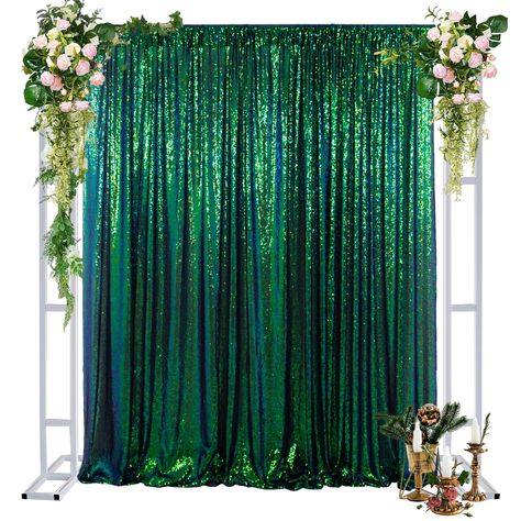 PRICES MAY VARY. ★ WHAT YOU GET★ : 1PC 4FTx8FT Colorful Green sequin backdrop curtain wedding background thanksgiving decor. ★ SEAMLESS PHOTOGRAPHY BACKGROUND★ :This sequin backdrop curtain will be seamless until the width is over 4ft , BUT the seam position is well-designed and symmetrical. ★ ELEGANT&SHINY GLITTER CURTAIN★ : This sequence backdrop finished edges avoid falling sequins, beautiful colors of sequin photo backdrop shine your birthday party photo booth, event dessert table background Emerald Green And Gold Backdrop Ideas, Green Halloween Decor, Backdrop Wedding Ceremony, Wedding Photo Backdrop, Shower Background, Sequin Curtains, Glitter Curtains, Glitter Backdrop, Baby Shower Background